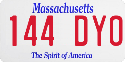MA license plate 144DY0