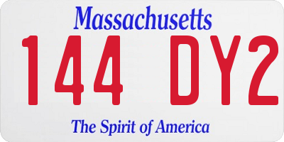MA license plate 144DY2