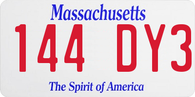 MA license plate 144DY3