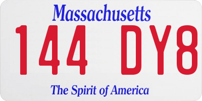MA license plate 144DY8