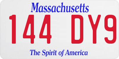 MA license plate 144DY9