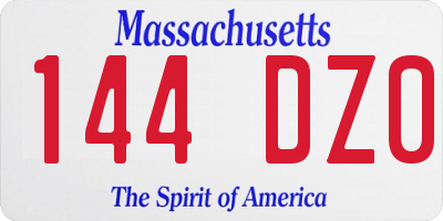 MA license plate 144DZ0