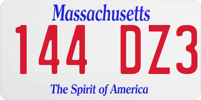 MA license plate 144DZ3