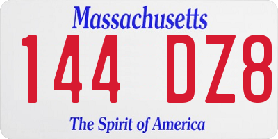 MA license plate 144DZ8