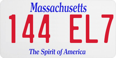 MA license plate 144EL7
