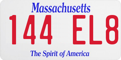MA license plate 144EL8
