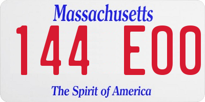 MA license plate 144EO0