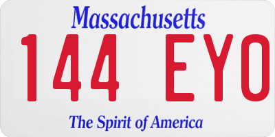 MA license plate 144EY0