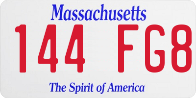 MA license plate 144FG8
