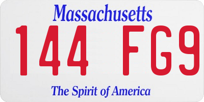 MA license plate 144FG9
