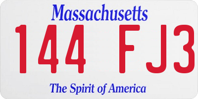 MA license plate 144FJ3