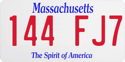 MA license plate 144FJ7