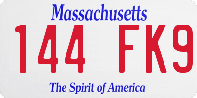 MA license plate 144FK9