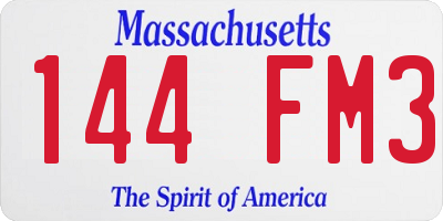 MA license plate 144FM3