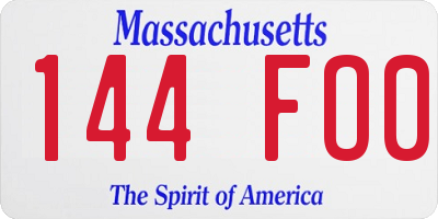 MA license plate 144FO0