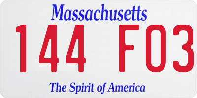 MA license plate 144FO3