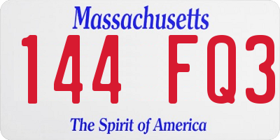 MA license plate 144FQ3