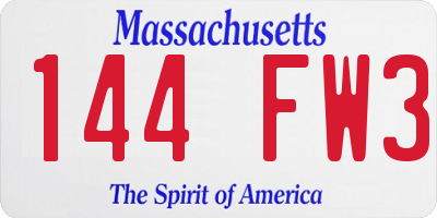 MA license plate 144FW3