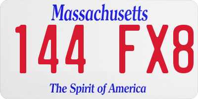 MA license plate 144FX8