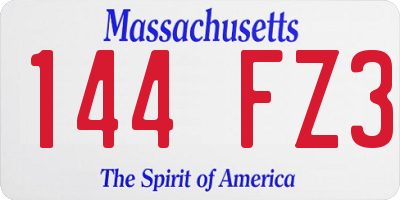 MA license plate 144FZ3