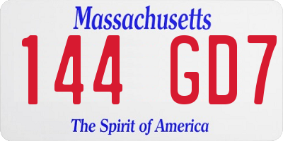 MA license plate 144GD7