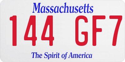 MA license plate 144GF7