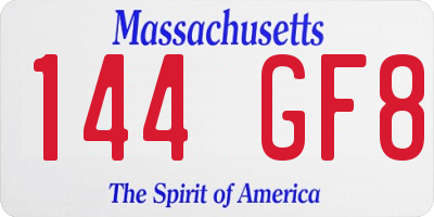 MA license plate 144GF8