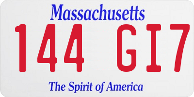 MA license plate 144GI7