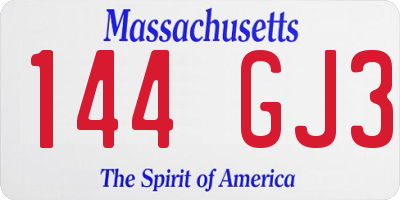 MA license plate 144GJ3