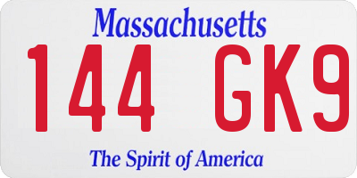 MA license plate 144GK9
