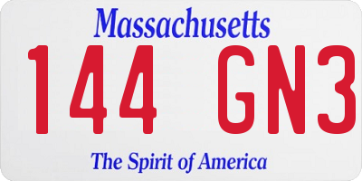 MA license plate 144GN3