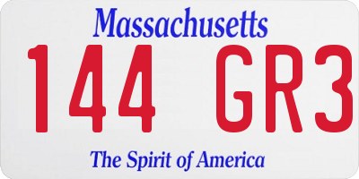 MA license plate 144GR3