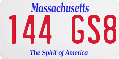 MA license plate 144GS8