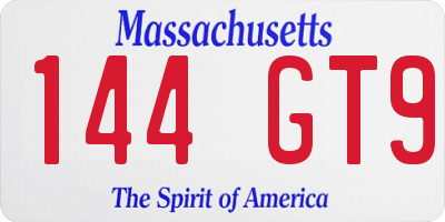 MA license plate 144GT9