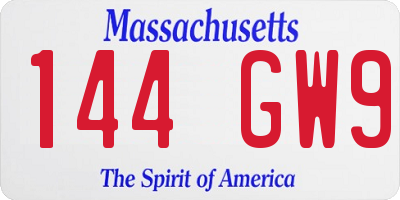 MA license plate 144GW9