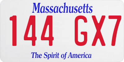 MA license plate 144GX7