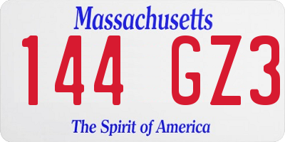 MA license plate 144GZ3