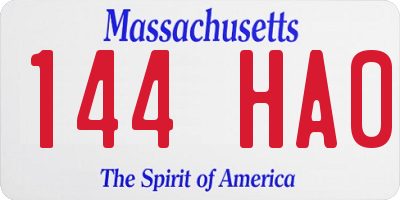 MA license plate 144HA0