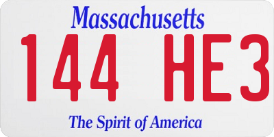 MA license plate 144HE3