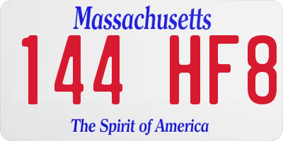 MA license plate 144HF8