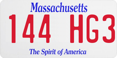 MA license plate 144HG3