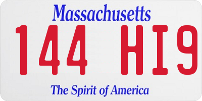 MA license plate 144HI9