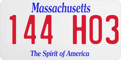 MA license plate 144HO3