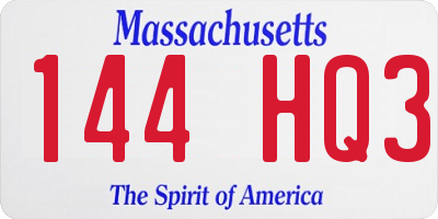 MA license plate 144HQ3