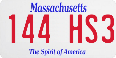 MA license plate 144HS3
