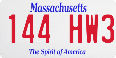 MA license plate 144HW3
