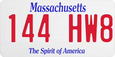 MA license plate 144HW8