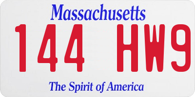 MA license plate 144HW9