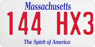 MA license plate 144HX3