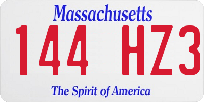 MA license plate 144HZ3